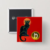 BLACK CAT HALLOWEEN PARTIJMONOGRAM VIERKANTE BUTTON 5,1 CM (Voorkant /achterkant)