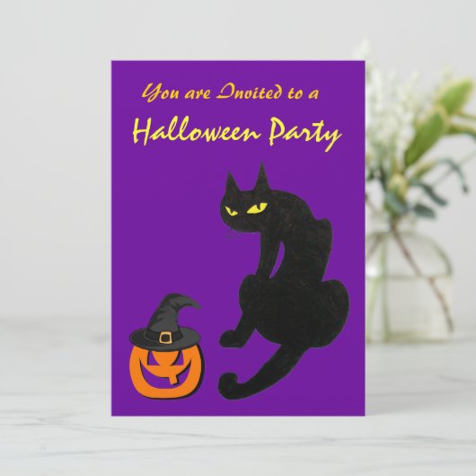 BLACK CAT HALLOWEEN PARTITY Gold Metallic Kaart (Staand voorkant)