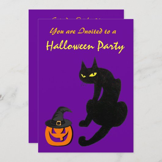 BLACK CAT HALLOWEEN PARTITY Gold Metallic Kaart (Voorkant / Achterkant)