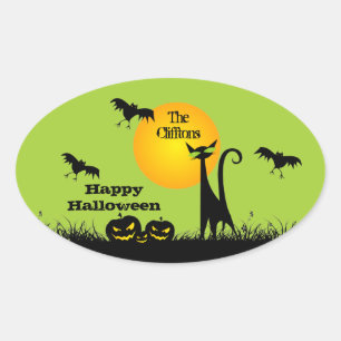 Black Cat Halloween Party Ovale Sticker