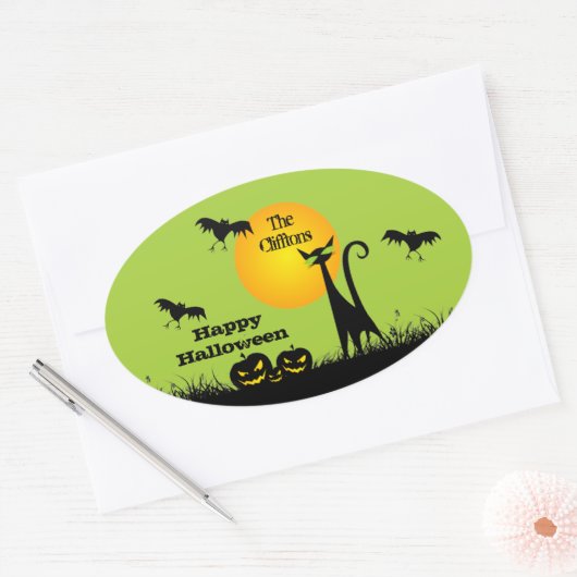 Black Cat Halloween Party Ovale Sticker (Envelop)