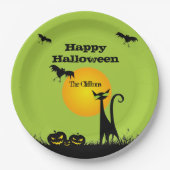 Black Cat Halloween Party Papieren Bordje (Voorkant)