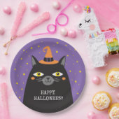 Black Cat Halloween Party Papieren Bordje (Feest)