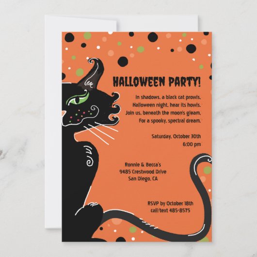 Black Cat Halloween Party Spooky Whimsical Sinaasa Kaart (Voorkant)