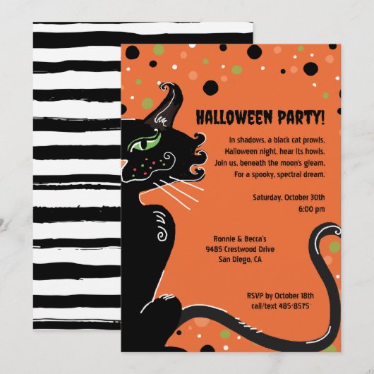Black Cat Halloween Party Spooky Whimsical Sinaasa Kaart (Voorkant / Achterkant)