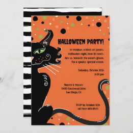Black Cat Halloween Party Spooky Whimsical Sinaasa Kaart