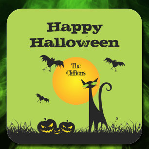 Black Cat Halloween Party Vierkante Sticker