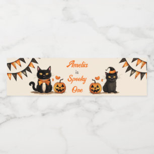 Black Cat Halloween Party Waterfles Etiket