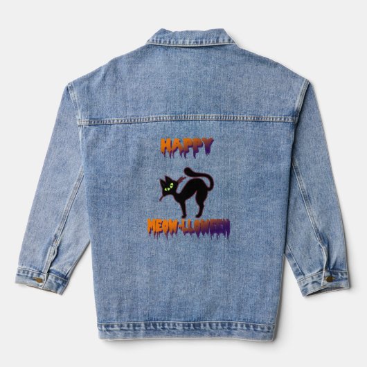 Black Cat Halloween Pompoen Halloween Denim Jacket (Achterkant)