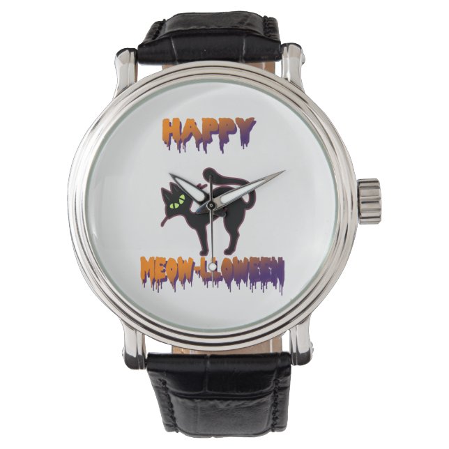 Black Cat Halloween Pompoen Halloween Horloge (Voorkant)