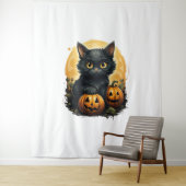 Black Cat Halloween Pompoen - Kat Wandkleed (In situ)