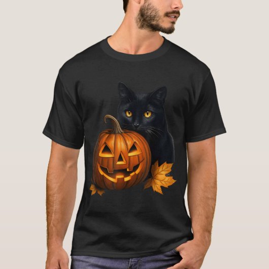 Black Cat Halloween pompoenkostuum voor vrouwen Ma T-shirt (Voorkant)