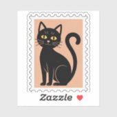 Black Cat Halloween Postage Stamp Sticker (Vel)