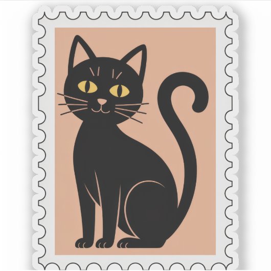 Black Cat Halloween Postage Stamp Sticker (Voorkant)