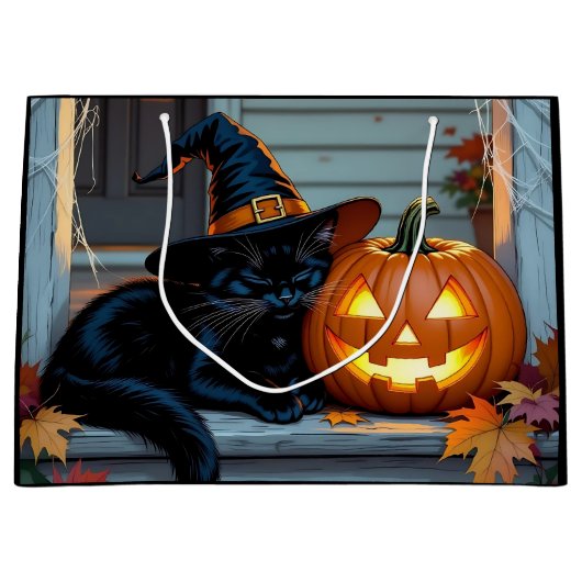 Black Cat Halloween Pumpkin Carving Party Groot Cadeauzakje (Voorkant)