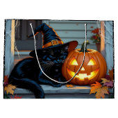 Black Cat Halloween Pumpkin Carving Party Groot Cadeauzakje (Achterkant)