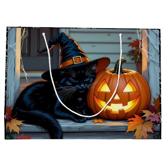 Black Cat Halloween Pumpkin Carving Party Groot Cadeauzakje (Achterkant)