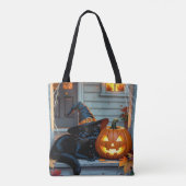 Black Cat Halloween Pumpkin Carving Party Tote Bag (Achterkant)