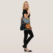 Black Cat Halloween Pumpkin Carving Party Tote Bag (Op model)