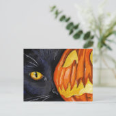 Black Cat & Halloween Pumpkin Painting Briefkaart (Staand voorkant)