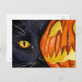 Black Cat & Halloween Pumpkin Painting Briefkaart (Voorkant / Achterkant)
