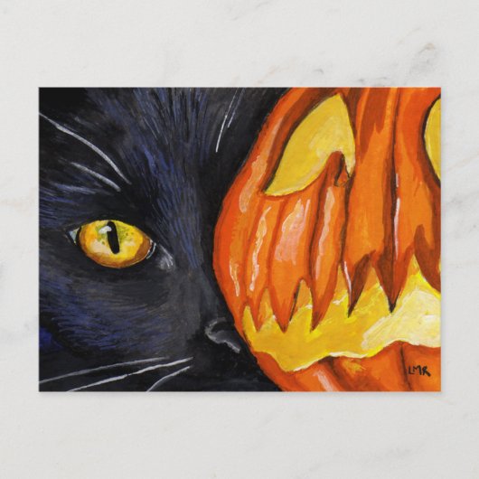 Black Cat & Halloween Pumpkin Painting Briefkaart (Voorkant)