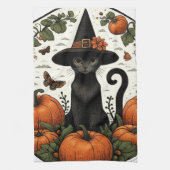 Black Cat Halloween Pumpkin Patch Theedoek (Verticaal)