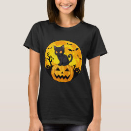 Black Cat Halloween Pumpkin T-shirt