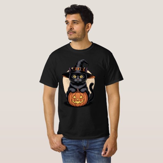 Black Cat Halloween Pumpkin T-shirt (Voorkant volledig)