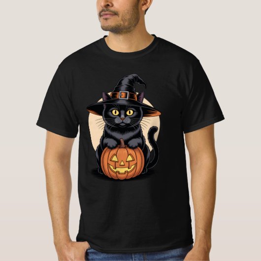 Black Cat Halloween Pumpkin T-shirt (Voorkant)