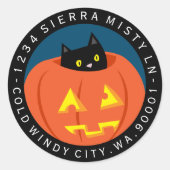 Black Cat Halloween Retouradres Ronde Sticker (Voorkant)