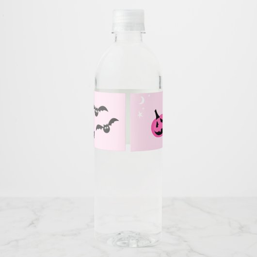 Black Cat Halloween Roze Meisje Baby shower Favor Waterfles Etiket (Achterkant)