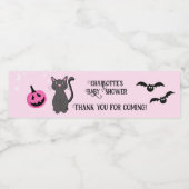 Black Cat Halloween Roze Meisje Baby shower Favor Waterfles Etiket (Enkel label)