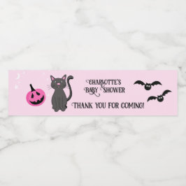 Black Cat Halloween Roze Meisje Baby shower Favor Waterfles Etiket