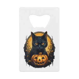 Black Cat Halloween Scary Pumpkins Moon Black Cat Creditkaart Flessenopener