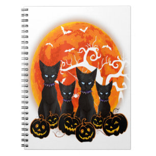 Black Cat Halloween Scary Pumpkins Moon Black Cat Notitieboek
