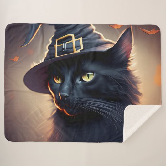 Black Cat Halloween Sherpa Deken (Voorkant (horizontaal))
