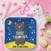 Black Cat Halloween Sterren Maan Schattige Kind Papieren Bordje (Feest)