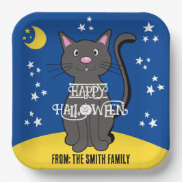 Black Cat Halloween Sterren Maan Schattige Kind Papieren Bordje