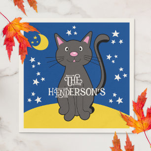 Black Cat Halloween Sterren Maan Schattige Kind Servet