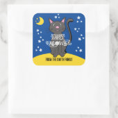 Black Cat Halloween Sterren Maan Schattige Kind Vierkante Sticker (Tas)