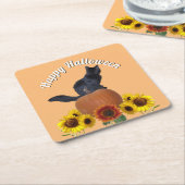  Black Cat Halloween Sunflowers Pumpkins Orange  Kartonnen Onderzetters (Schuin)