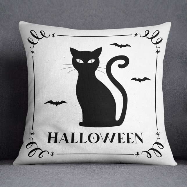 Black Cat Halloween Typografie Kussen (Creator heeft geüpload)