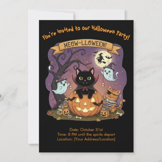 Black Cat Halloween Uitnodiging (Voorkant)