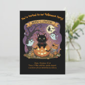 Black Cat Halloween Uitnodiging (Staand voorkant)