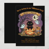 Black Cat Halloween Uitnodiging (Voorkant / Achterkant)