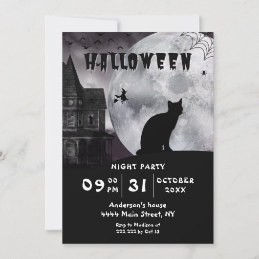 Black Cat Halloween uitnodiging (Voorkant)