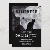 Black Cat Halloween uitnodiging (Voorkant / Achterkant)