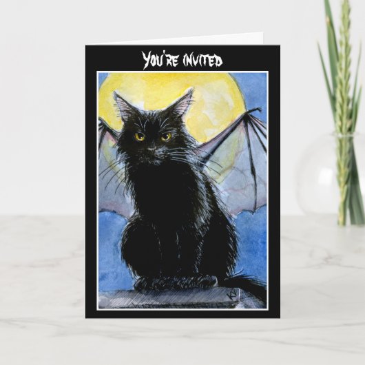Black Cat Halloween-uitnodiging of wenskaart (Voorkant)