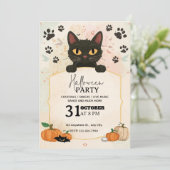 Black Cat Halloween Uitnodiging | Schattige & Spoo (Staand voorkant)